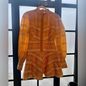 Vintage Yellow embroidered long sleeve mini dress